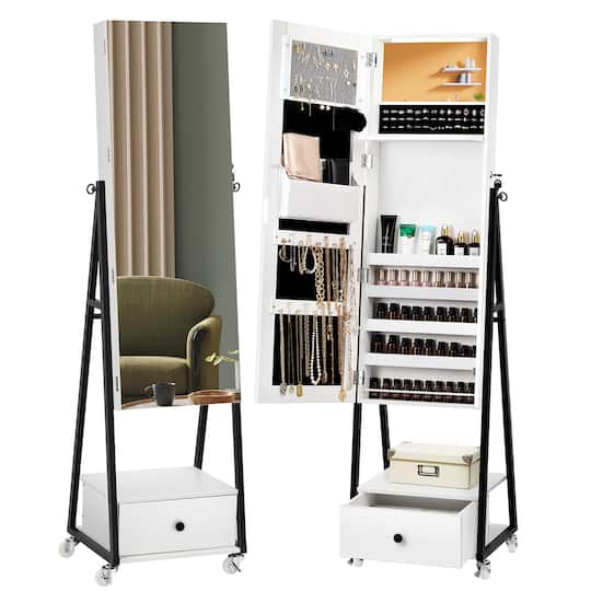 NEX™ 5ft. Pure White Jewelry Armoire on Casters with Chest Drawer